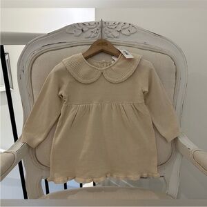 🦢 12~18 Mth Beige Knit Baby Girl Dress With Peter Pan Collar NWT